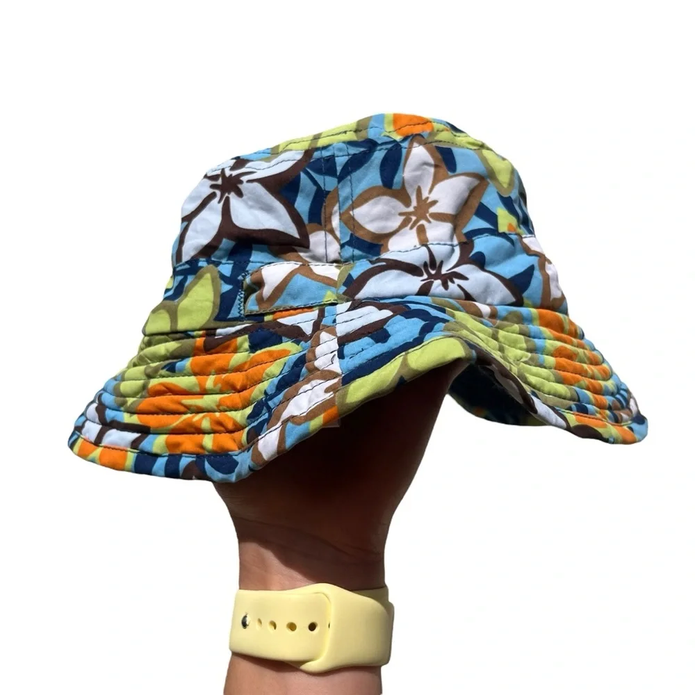One Step Ahead Kid’s Medium Navy Blue, Tropical Flowers UV Protection Bucket Hat